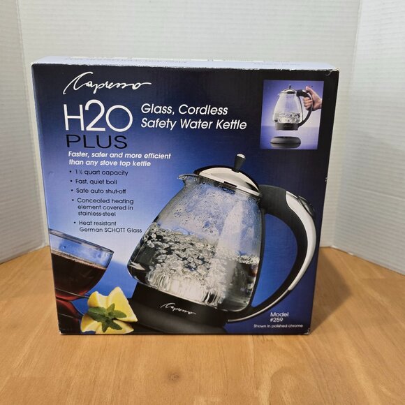 Capresso H2O Plus Electric Glass Safety Water Kettle Auto Shut Off 1.5 QT NWT - Picture 1 of 6